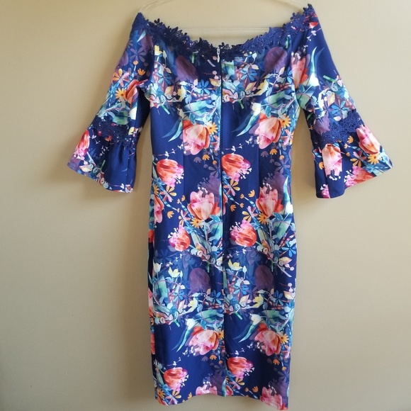 Paper Dolls Tall Blue Tulip Bardot Pencil Dress, 8 - Picture 6 of 7